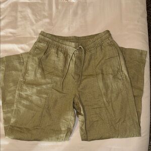 Athleta Women’s Olive Drawstring Wid Leg Linen Pants